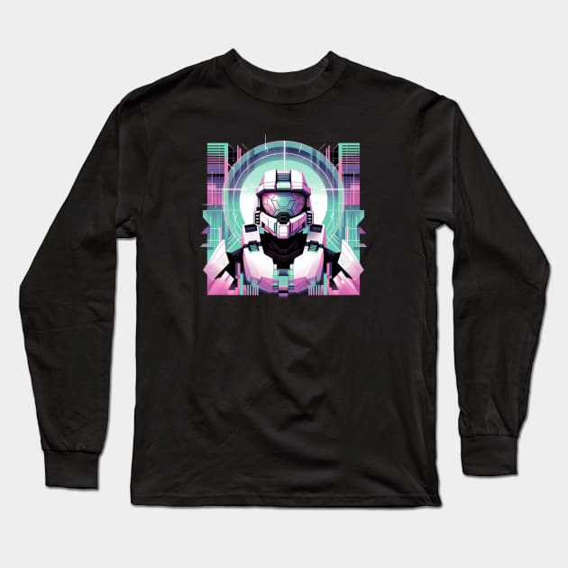 Master Chief Halo Xbox Vaporwave Long Sleeve T-Shirt by 2Divided